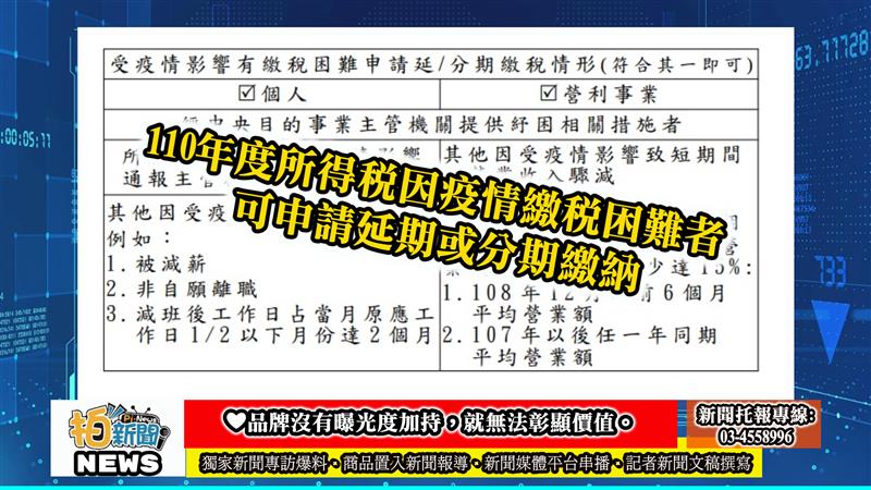 110年度所得稅因疫情繳稅困難者 可申請延期或分期繳納